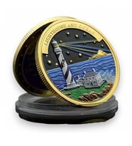Deniz Feneri ve Okyanus Yol Gösterici İyi Şans Parası Işık Yolu Metal Coin Sarı CP077