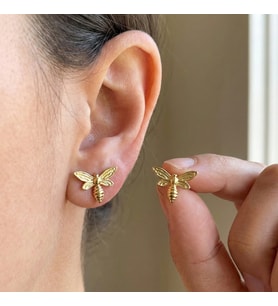925 Ayar Gümüş Gold Arı Küpe (Altın)