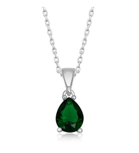Gümüş Yeşil Kristal Damla Taşlı Kadın Kolye
