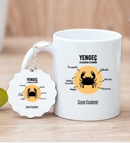 Kişiye Özel Yengeç Burcuna Hediye Beyaz Kupa Bardak ve Anahtarlık
