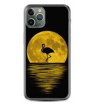Apple iPhone 11 12 13 14 Pro Max Kılıf Desemli Silikon Ay ve Flamingo 1775