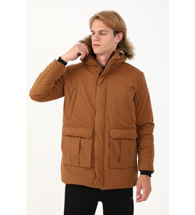 Maraton Regular Erkek Kapüşonlu  Camel Parka