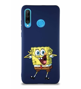 Huawei P30 Lite Soft Premier Kapak Sünger Bob Tasarımlı Silikon Kılıf - Lacivert (Şeffaf)