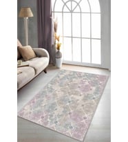 Pembe Turkuaz Damask Desen Kaymaz Taban Dekoratif Halı AL009 - 100 x 160 cm