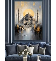 Gece Işıkları Altında İstanbul Camii Dekoratif Kanvas - Mdf Ahşap Tablo