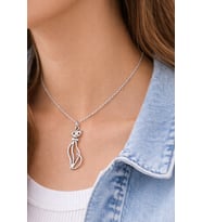 Zarif Kedi Figürlü Gümüş Renk Metal Tasarım Unisex Günlük Kolye
