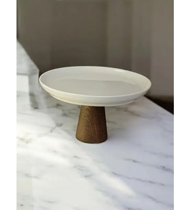 AHŞAP MANTAR AYAKLI PORSOLEN SUNUM & DEKOR STANDI (21CM) (Pamuk Beyaz)