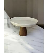 AHŞAP MANTAR AYAKLI PORSOLEN SUNUM & DEKOR STANDI (21CM) (Pamuk Beyaz)
