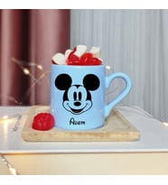 Mickey Mouse Tasarımlı Kişiye Özel Mavi Türk Kahvesi Fincanı