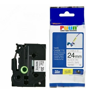 PUUN®Brother P-Touch TZE-FX251 24MM x 8m Beyaz Üzerine Siyah Esnek Muadil Laminasyon Etiket Şeridi (Çok Renkli)