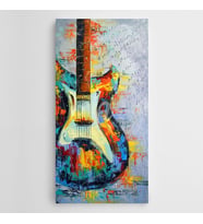 Renkli Elektro Gitar Panoramik Kanvas Tablo