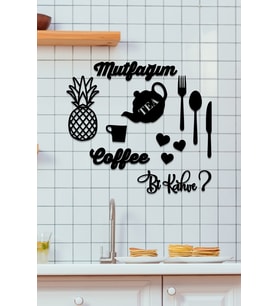 MIGNATIS - Mutfağım Ananas Coffee Bi Kahve Duvar Oda Ev Aksesuarı Ahşap Tablo (Siyah)