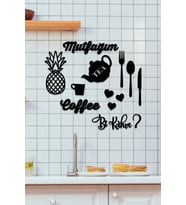 MIGNATIS - Mutfağım Ananas Coffee Bi Kahve Duvar Oda Ev Aksesuarı Ahşap Tablo (Siyah)