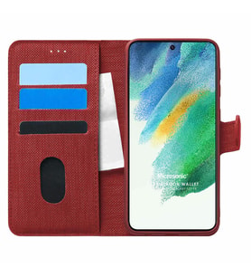 Microsonic Samsung Galaxy S21 FE Kılıf Fabric Book Wallet Kırmızı