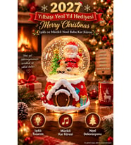 2027 Yılbaşı Yeni Yıl Hediyesi Işıklı Müzikli Noel Baba Yılbaşı Çam Ağacı Temalı Kar Küresi 13x8 CM
