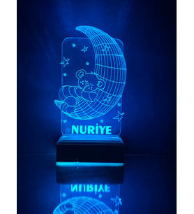 Çocuklara Özel Hediye 3D Led Ay Ve Ayıcık Gece Lambası