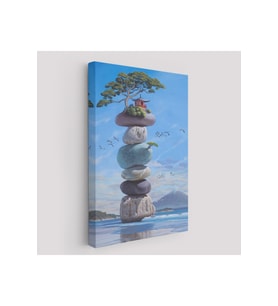 Sahilde Renkli Denge Taşları Meditasyon Yoga Spiritüel Baskı Kanvas Tablo-5239