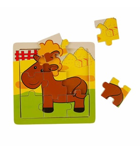 S00002907 Wooden Puzzle Animals 9 Pcs 3 Ast