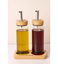 Bambu Kapaklı Cam Yağlık & Sirkelik Seti – 2'li Standlı 300ml