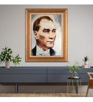 Altın Varaklı Çerçeveli Paspartulu Atatürk Tablo nl02A177 (Gold)
