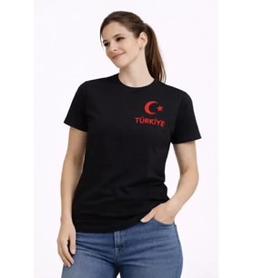 TÜRKİYE Ay Yıldız Baskılı Taraftar Forma T-Shirt - Siyah