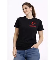TÜRKİYE Ay Yıldız Baskılı Taraftar Forma T-Shirt - Siyah
