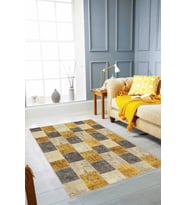 Sarı Patchwork Kaymaz Taban Makinede Yıkanabilir Halı RV227 - 100 x 160 cm