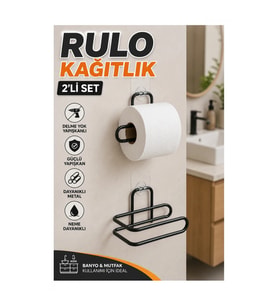 Siyah Yapışkanlı Rulo Kağıt Tutucu 2’li Set