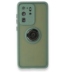 Durukar® Samsung Galaxy S20 Ultra Kılıf Montreal Yüzüklü Silikon Kapak - Yeşil