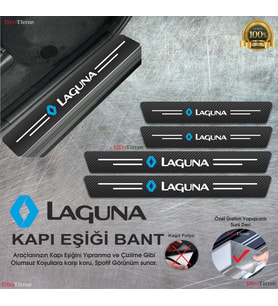 Renault Laguna  Logolu Karbon Kapı Eşiği Koruyucu Suni Deri 4'lü Set