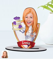 BK Gift Kişiye Özel İsimli Kadın Chef Karikatürlü Ahşap Biblo Model-2