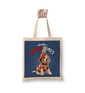 Happy Howlidays Dog Christmas Yılbaşı Beyaz Bez Çanta Uzun Saplı Alışveriş Çantası