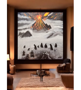 Yanardağ Temalı El Yapımı Akrilik Tuval Tablo - 60 x 60 cm