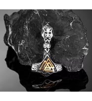 Paslanmaz Çelik Altın Renk Detaylı Viking Güç Sembol Valknut Viking Kolye / 70 cm Zincirli