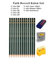 Resim Kalemi Fatih Dereceli Kalem Seti Karakalem Seti HB H 2H 3H 4H 16'lı Set Sınav Silgisi ve Hamur Silgi Kalemtraş (Siyah)