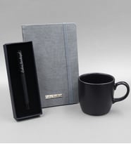Kişiye Özel Gri Defter & Siyah Mat Kupa & Siyah Mat Roller Kalem Hediye Seti