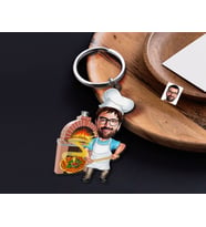 BK Gift Kişiye Özel Pizza Chef Karikatürlü Ahşap Anahtarlık-1 Sevgiliye Hediye, Arkadaşa Hediye, Doğum Günü Hediyesi