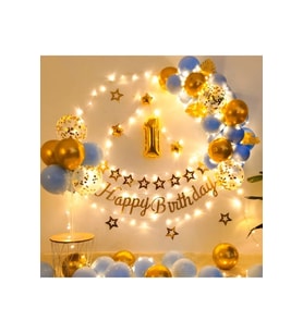 Gold Mavi Balon Kemer Çelenk Kiti Ve Işık