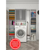 Kenzlife membran çamaşır makinesi dolabı veronikamega gribyz panjur 180*156*20 mebran kapak suntalam gövde arkalıksız raflı (Beyaz-Gri)