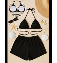 Fantezia Night Kadın Fosforlu Şortlu Belden ve Boyundan Bağlamalı Bikini Takımı