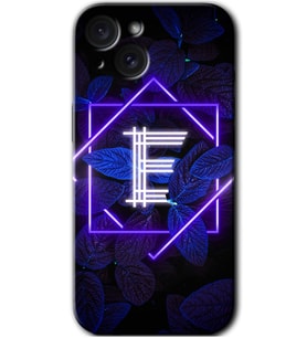 İphone 15 Plus Kılıf HD Desen Baskılı Kılıf - Dark Neon Yaprak E Harfi