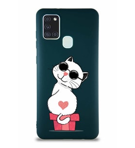Samsung Galaxy A21S Soft Premier Kapak Coolcat Tasarımlı Silikon Kılıf - Yeşil (Şeffaf)