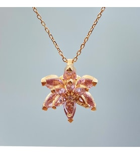 Pembe Taşlı Lotus Kolye Gümüş Altın Kaplama Lotus Kolye
