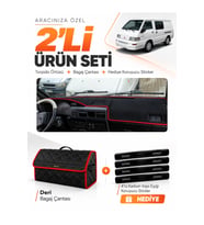 e-biz MITSUBISHI L300 (2000-2010) Uyumlu Torpido Örtüsü + Deri Bagaj Çantası - Siyah-Kırmızı - MI011