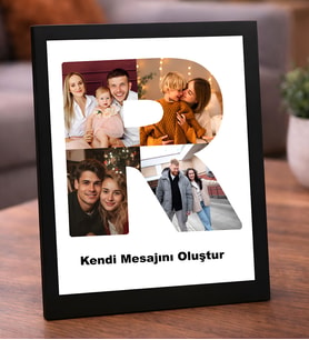 Kişiye Özel Baş Harf Kolajlı 4 Adet Fotoğraflı Siyah Masaüstü Çerçeve - Kendi Mesajını Oluştur Özel Notlu Sevgiliye Hediye