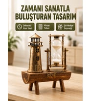 Vintage Kum Saati + Deniz Feneri Modeli – Ahşap Gövdeli Masa Üstü Dekor Yeni Nesil