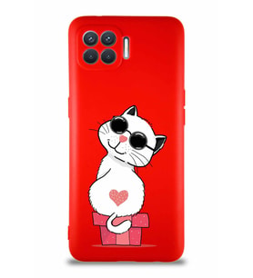 Oppo Reno 4 Lite Soft Premier Kapak Coolcat Tasarımlı Silikon Kılıf - Kırmızı (Şeffaf)