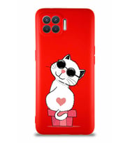 Oppo Reno 4 Lite Soft Premier Kapak Coolcat Tasarımlı Silikon Kılıf - Kırmızı (Şeffaf)