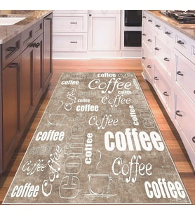 Bej Coffee Yazılı Yıkanabilir Kaymaz Taban Leke Tutmaz Modern Salon Halısı ve Yolluk