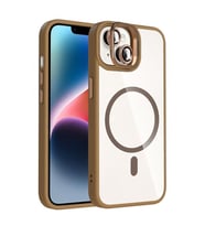 Coverzone iPhone 14 ile Uyumlu Z-Etro MagSafe Wireless ?arj Destekli, G��l� Manyetik Tutucu, Stand Olabilen, Kamera Lens Hediyeli Koruyucu K?l?f Desert Titanyum